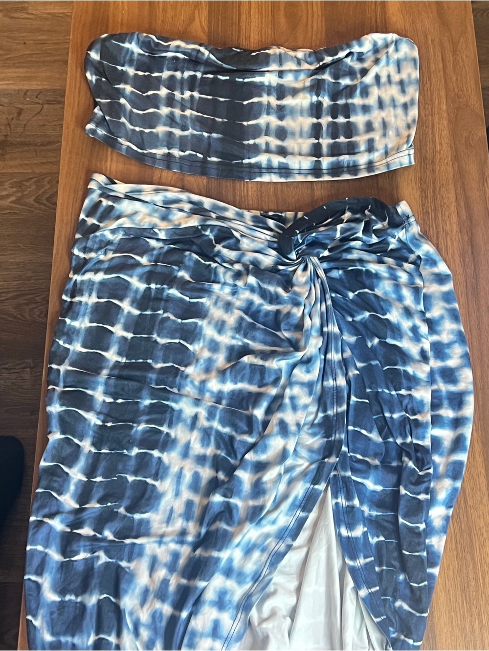 Tie-Dye Blue Bandeau Top & Wrap Skirt Set
